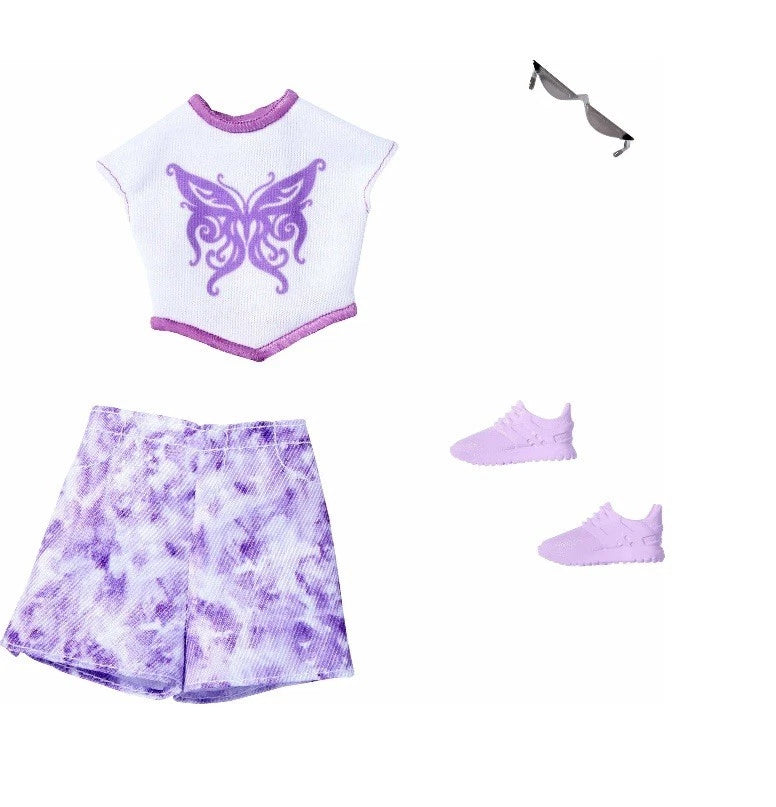 Barbie Fashion Outfit Set – Butterfly Top & Purple Tie-Dye Shorts thumbnail