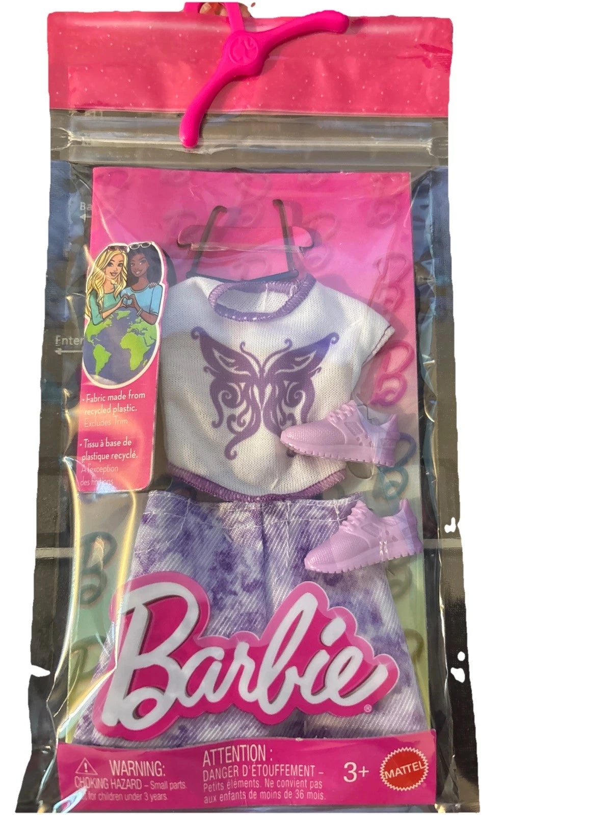 Barbie Fashion Outfit Set – Butterfly Top & Purple Tie-Dye Shorts thumbnail