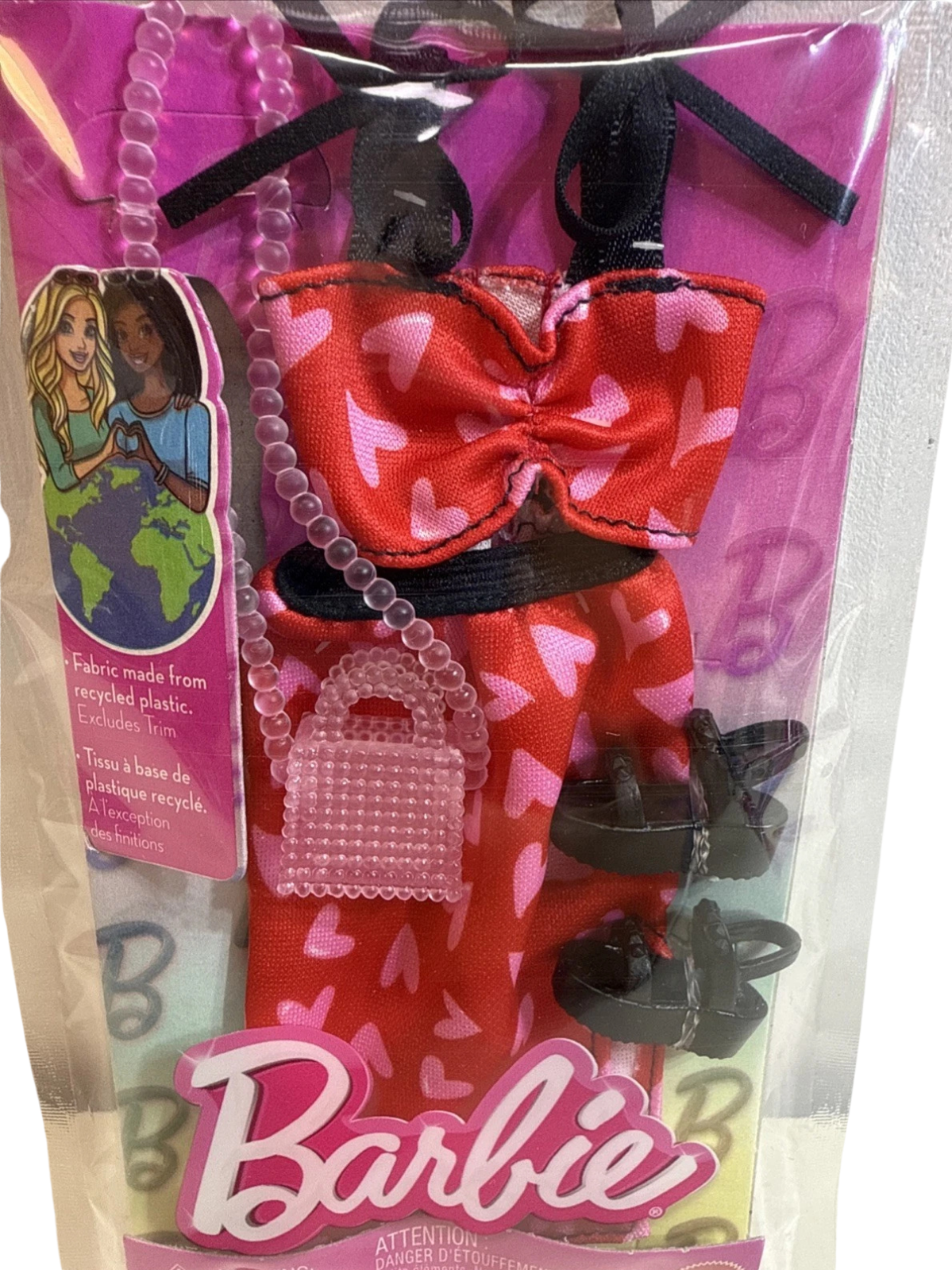 Barbie Fashion Outfit Set – Red Heart Print Top & Skirt for Dress-Up Pretend Play thumbnail