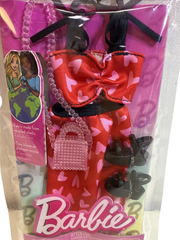 Barbie Fashion Outfit Set – Red Heart Print Top & Skirt for Dress-Up Pretend Play