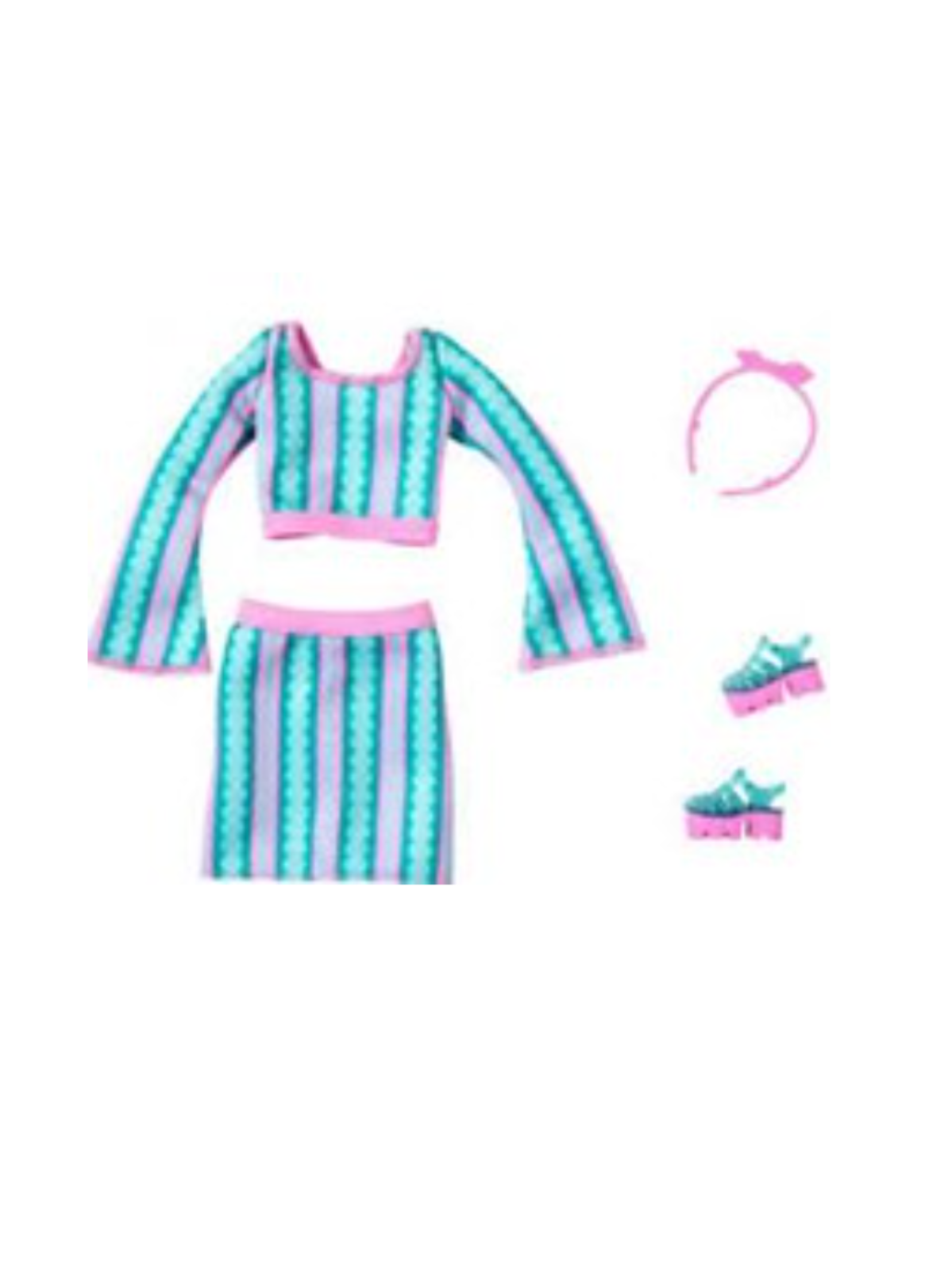 Barbie Fashion Outfit Set – Striped Top & Skirt with Shoes