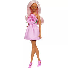 Barbie Fashionistas Doll #238 in Strapless Rose Dress, Pink Hair with Barrette Accessory
