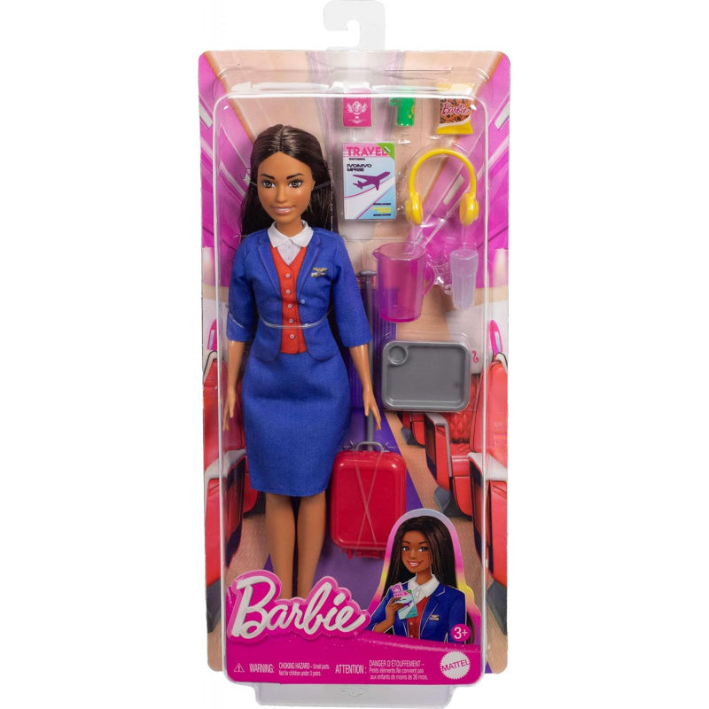 Barbie Flight Attendant Doll with Uniform and Accessories for Imaginative Play