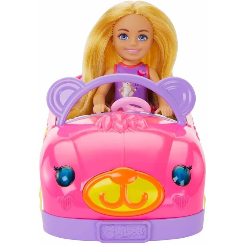 Barbie Chelsea Toy Car Set with Bear-Themed Convertible & Teddy Bear Accessory. Take a ride with Chelsea doll and her teddy bear in their cute convertible! HXN05 thumbnail