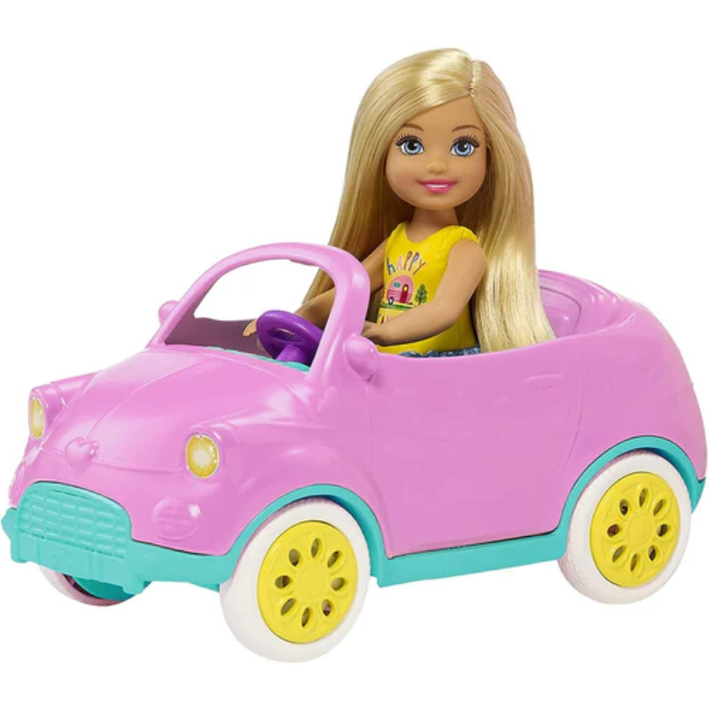 Barbie Chelsea Toy Car Set with Bear-Themed Convertible & Teddy Bear Accessory. Take a ride with Chelsea doll and her teddy bear in their cute convertible! HXN05 thumbnail