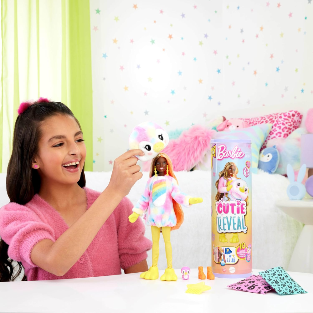 Barbie Cutie Reveal Doll & Accessories, Color Dream Series, Tie-Dyed Penguin Plush Costume & 10 Surprises. Barbie Cutie Reveal dolls offer an exciting unboxing experience HRK40 thumbnail