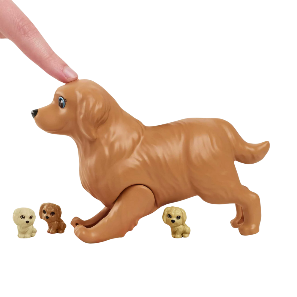 Barbie Doll & Newborn Pets Playset with Pregnant Mom Dog, Color-Change Puppies & Accessories, Blonde Barbie® doll's knees bend, and she comes 10 accessories that include toys, food and more, to play out pet care! HCK75 thumbnail