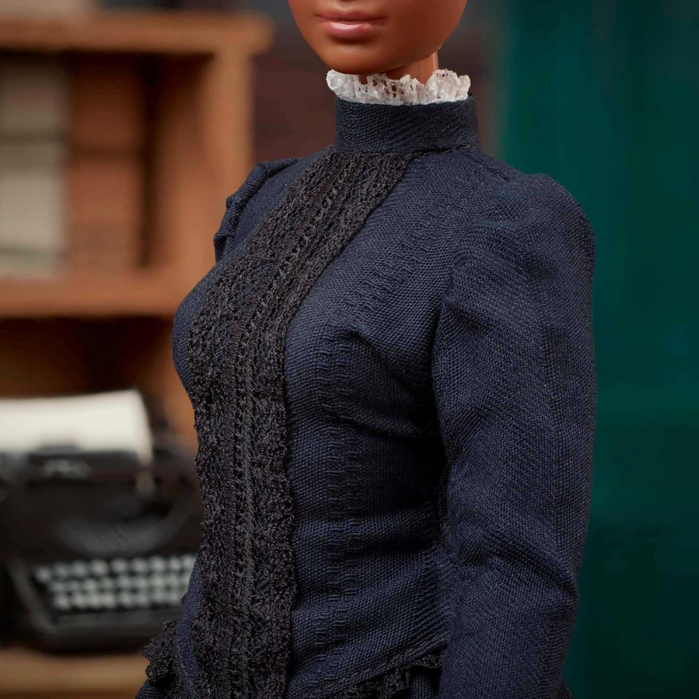 Barbie Inspiring Women Doll, Ida B. Wells Collectible with Blue Dress & Newspaper thumbnail