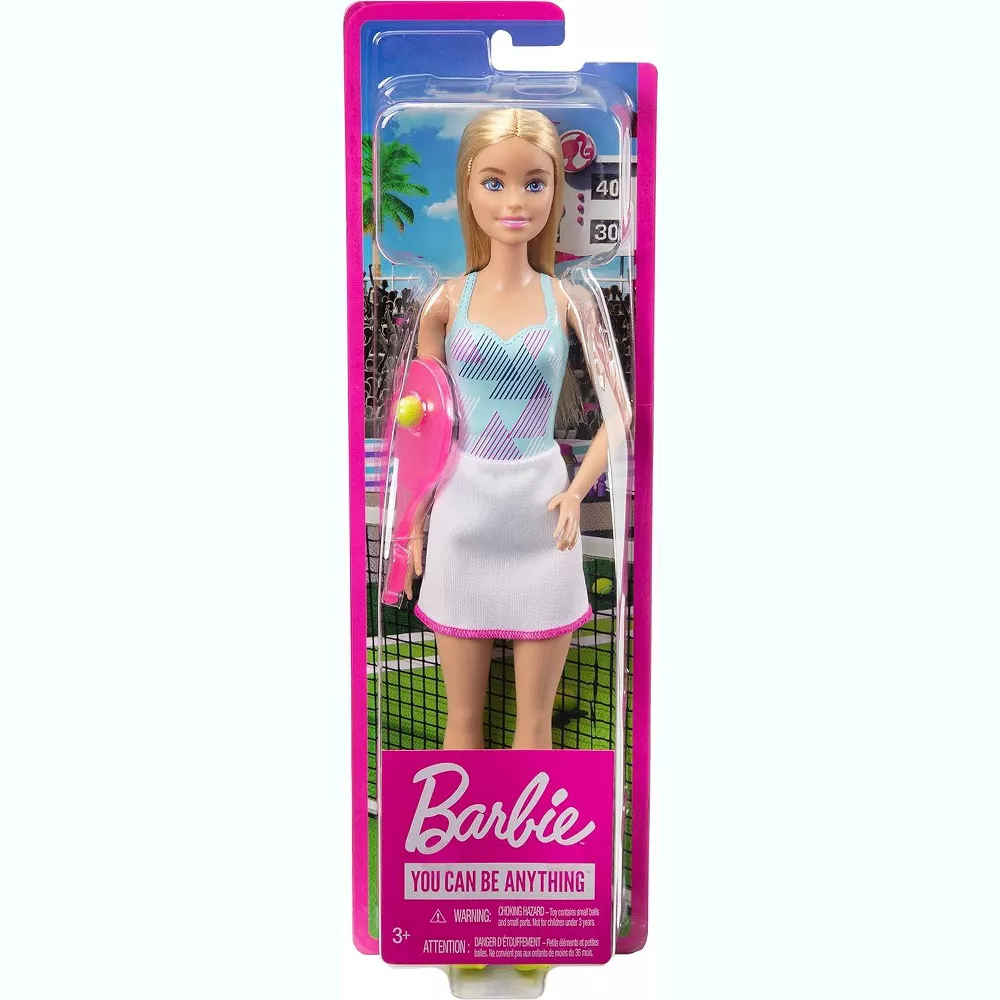 Barbie You Can Be Anything Tennis Player Doll. Barbie as a tennis player inspires confidence and empowerment in young girls, motivating them to chase their dreams and explore sports, while promoting a healthy self-image. HBW98 thumbnail