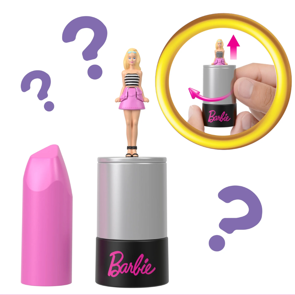 Barbie Mini BarbieLand Fashionistas Dolls, 1.5-inch Dolls in Lipstick Tube. Step into the world of Mini BarbieLand with Barbie dolls, where big dreams and endless imagination come to life in a miniature setting! HYF19 thumbnail