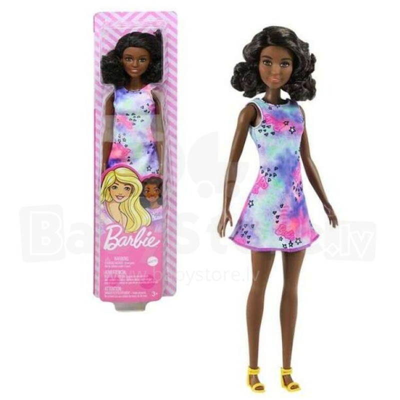 Barbie Flower Dress African American Mattel Barbie Flower Dress - A vibrant dress featuring hearts and stars, paired with matching colorful shoes for an extra pop. Her brunette hair is styled in curls for a contemporary look. GVJ98 thumbnail