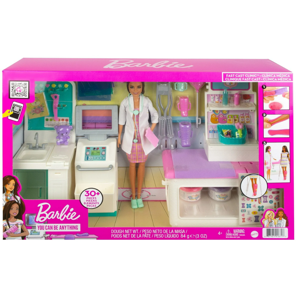 Barbie Fast Cast Clinic Doll & Playset, Brunette Doll & 30+ Accessories Including Molds & Dough. Dive into a world of caregiving excitement with the Barbie Fast Cast Clinic playset! GTN61 thumbnail
