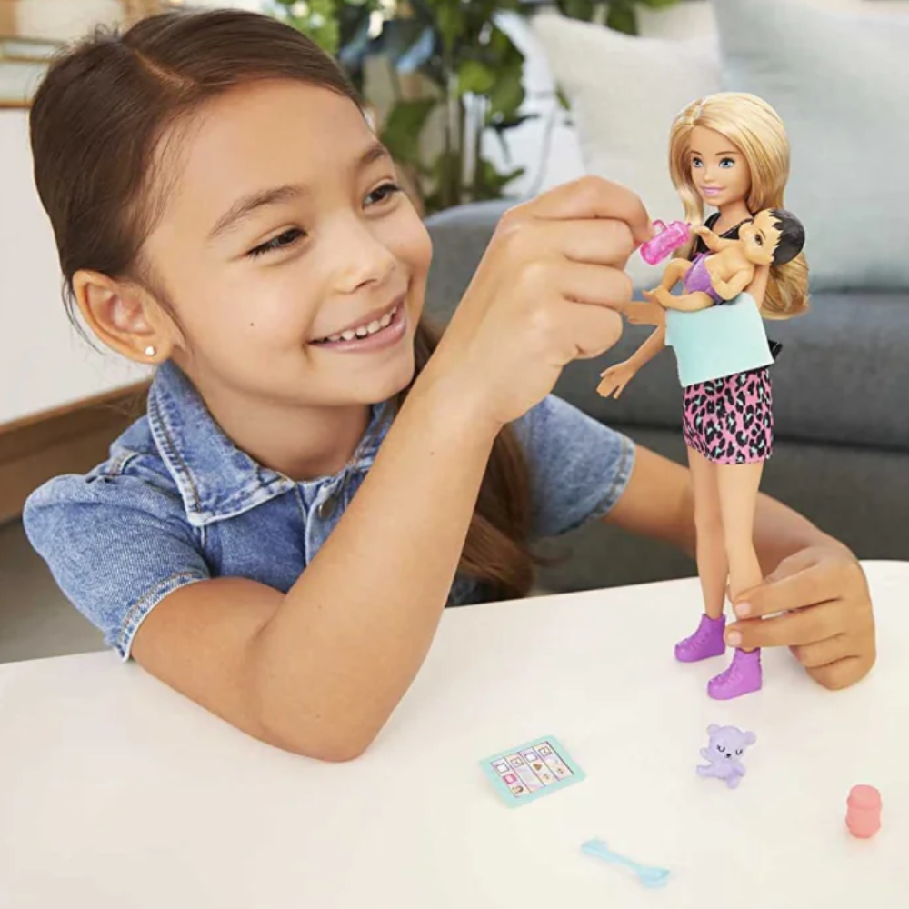 Barbie Skipper Babysitters Inc Dolls And Accessories. This set encourages imaginative role-play as kids step into the role of a babysitter, nurturing the baby doll and boosting creativity and social development. GRP13 thumbnail