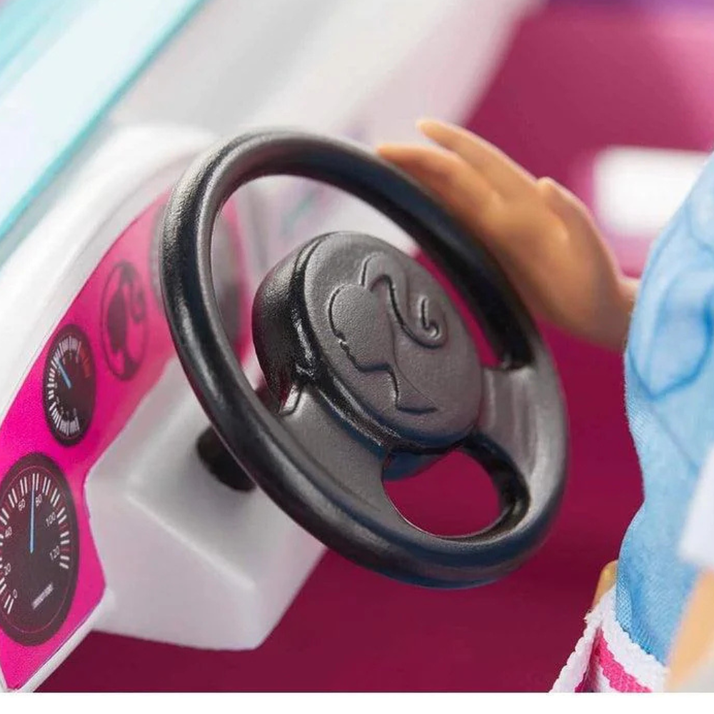Barbie Toy Car, Purple Off-Road Vehicle. With its bold purple body and stylish pink seats, this Barbie off-road vehicle stands out, encouraging imaginative storytelling and adventure-filled play. GMT46 thumbnail