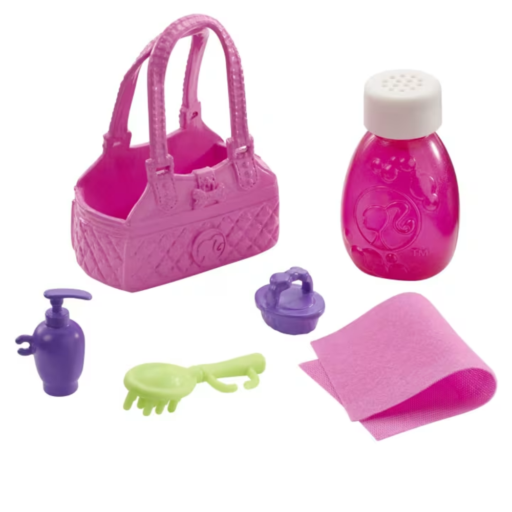 Mattel Barbie Pets & Accessories - Blonde. Barbie has a special love for animals, especially puppies, and she’s caring for three adorable pups that need a bath. GDJ37 thumbnail