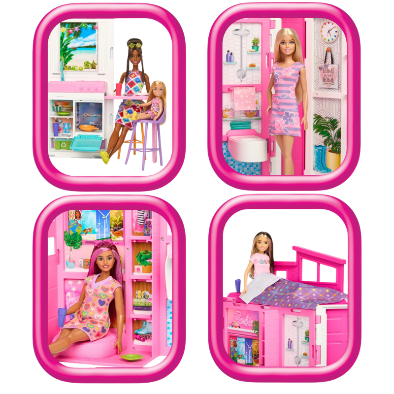 Barbie Getaway House, Doll House Playset with 4 Play Areas and 11 Decor Accessories This adorable, vibrant, and collapsible Barbie dollhouse sparks endless fun and provides the perfect setting for numerous exciting getaway adventures! HRJ76 thumbnail