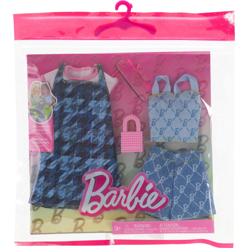 Barbie Fashions 2-Pack Clothing Set, Denim Outfits HRH45 thumbnail