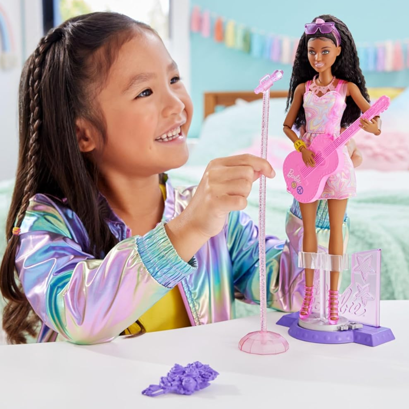 Barbie 65th Anniversary Doll & 10 Accessories, Pop Star Set with Brunette Singer Doll Commemorate Barbie doll's 65th anniversary with a special collection of fashion dolls HRG43 thumbnail