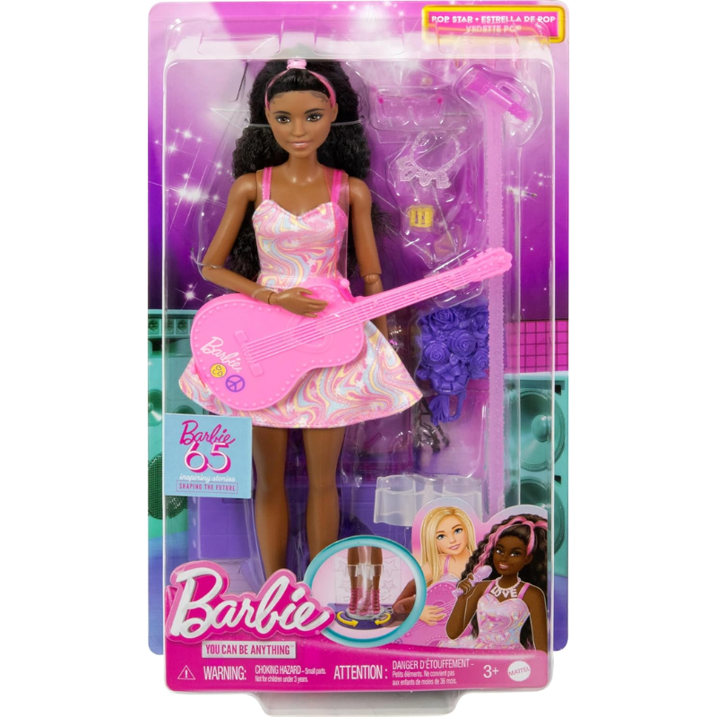 Barbie 65th Anniversary Doll & 10 Accessories, Pop Star Set with Brunette Singer Doll Commemorate Barbie doll's 65th anniversary with a special collection of fashion dolls HRG43 thumbnail
