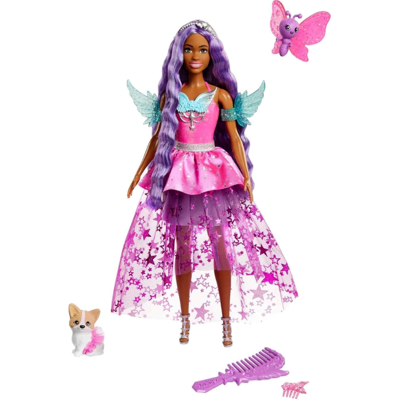 Barbie Doll with 2 Fantasy Pets & Dress, Barbie Brooklyn Fashion Doll Barbie 'Brooklyn' doll's enchanting look features long playable hair and winged arm cuffs to spark storytelling and dress-up play! JCW49 thumbnail