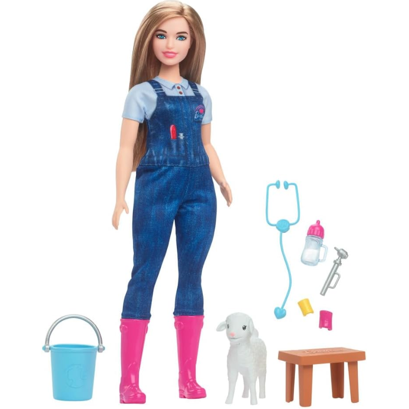 Barbie Careers Playset, 65th Anniversary Farm Veterinarian Set Celebrate 65 years of Barbie with a special collection of fashion dolls showcasing beloved careers, like this farm vet set!  HRG42 thumbnail