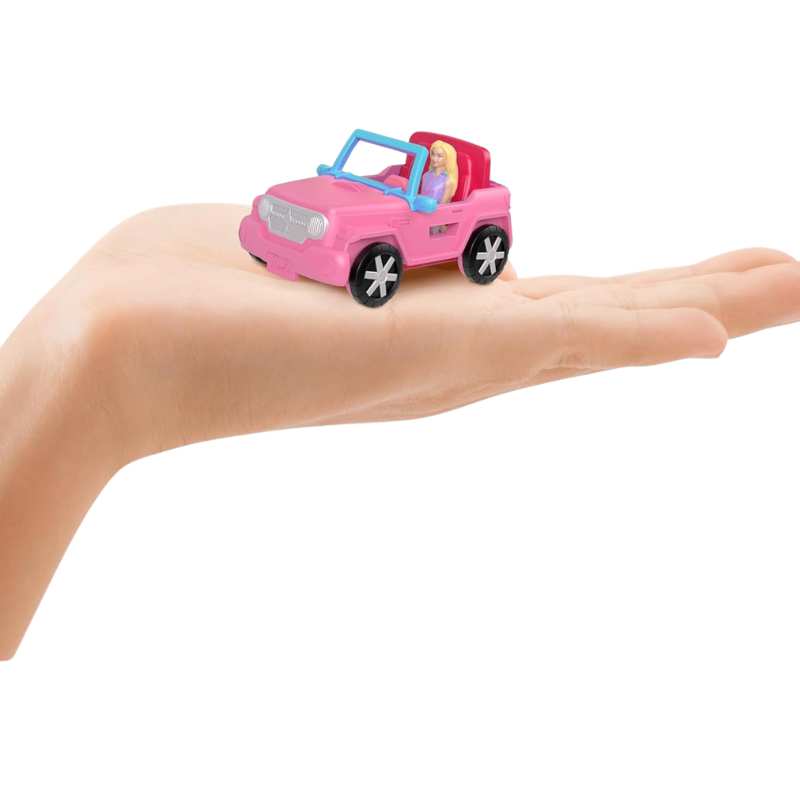 Barbie Mini BarbieLand Playsets with Toy Vehicle & 1.5-inch Doll, SUV.  This tiny version of the iconic Barbie SUV includes a fun color-change feature and a cute tent accessory for outdoor adventures. HYF43 thumbnail