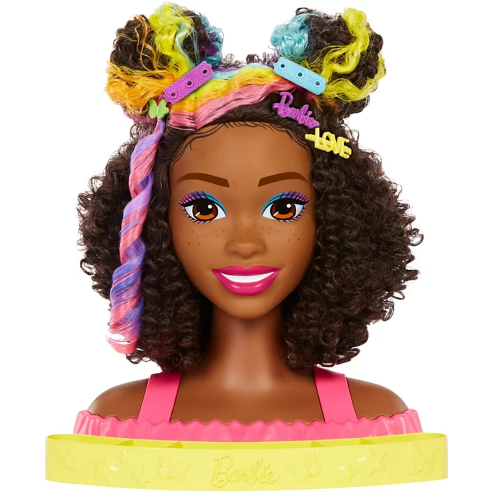 Barbie Totally Hair Styling Doll Head & 20+ Accessories. Barbie Totally Hair Deluxe Styling Heads turn any space into a fun beauty salon! With 22 accessories and ten color-change elements, kids can design endless creative hairstyles. HMD79 thumbnail