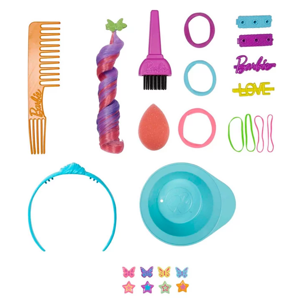 Barbie Totally Hair Styling Doll Head & 20+ Accessories. Barbie Totally Hair Deluxe Styling Heads turn any space into a fun beauty salon! With 22 accessories and ten color-change elements, kids can design endless creative hairstyles. HMD79 thumbnail