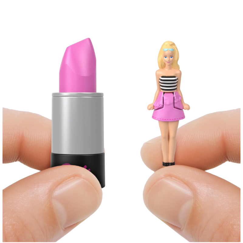 Barbie Mini BarbieLand Fashionistas Dolls, 1.5-inch Dolls in Lipstick Tube. Step into the world of Mini BarbieLand with Barbie dolls, where big dreams and endless imagination come to life in a miniature setting! HYF19 thumbnail