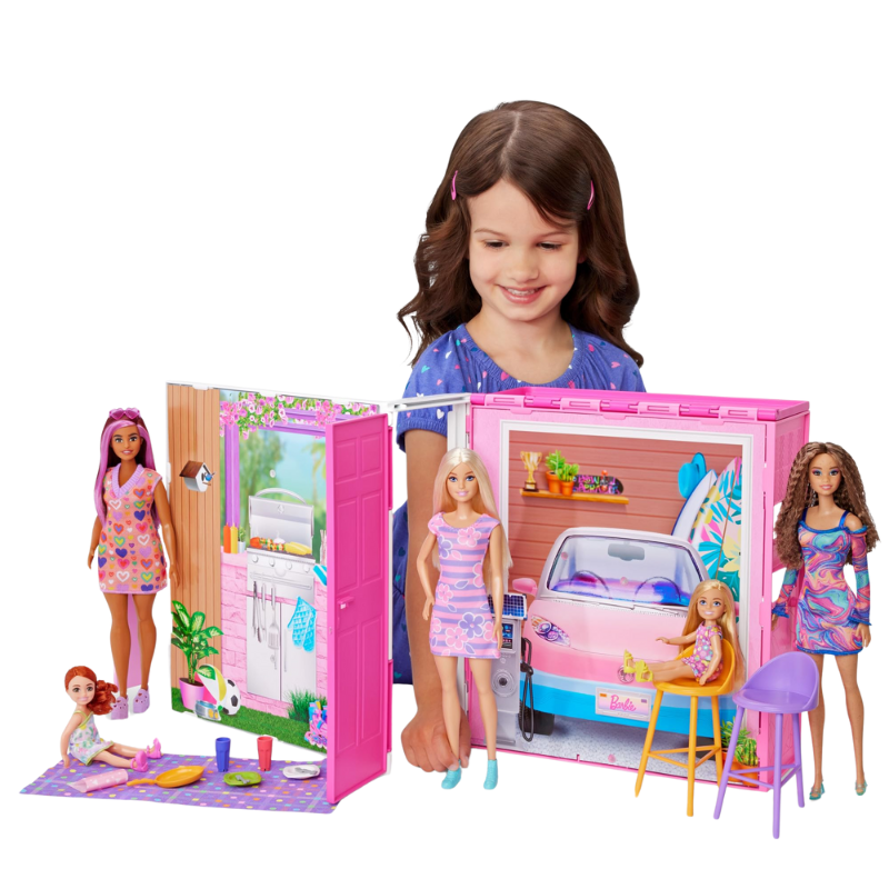 Barbie Getaway House, Doll House Playset with 4 Play Areas and 11 Decor Accessories This adorable, vibrant, and collapsible Barbie dollhouse sparks endless fun and provides the perfect setting for numerous exciting getaway adventures! HRJ76 thumbnail