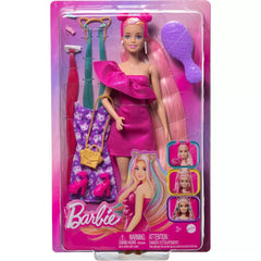 Barbie Fun & Fancy Hair Doll with Extra-Long Colorful Blonde Hair and Glossy Pink Dress for Creative Play