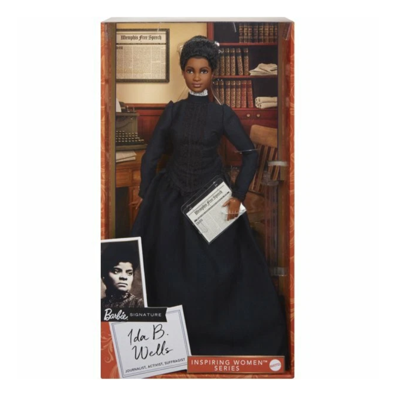 Barbie Inspiring Women Doll, Ida B. Wells Collectible with Blue Dress & Newspaper