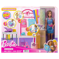 Barbie Make & Sell Boutique Playset with Brunette Doll, Foil Design Tools, Clothes & Accessories. Kids can stitch their way into the fashion world with the Barbie Make & Sell Boutique playset! HKT78