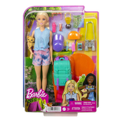 Barbie Malibu Doll & 10+ Accessories, Camping-Theme Set with Puppy, Sleeping Bag & More. Embark on an exciting adventure with 'Brooklyn' Barbie doll in this camping playset, inspired by the popular Barbie series, It Takes Two! HDF73