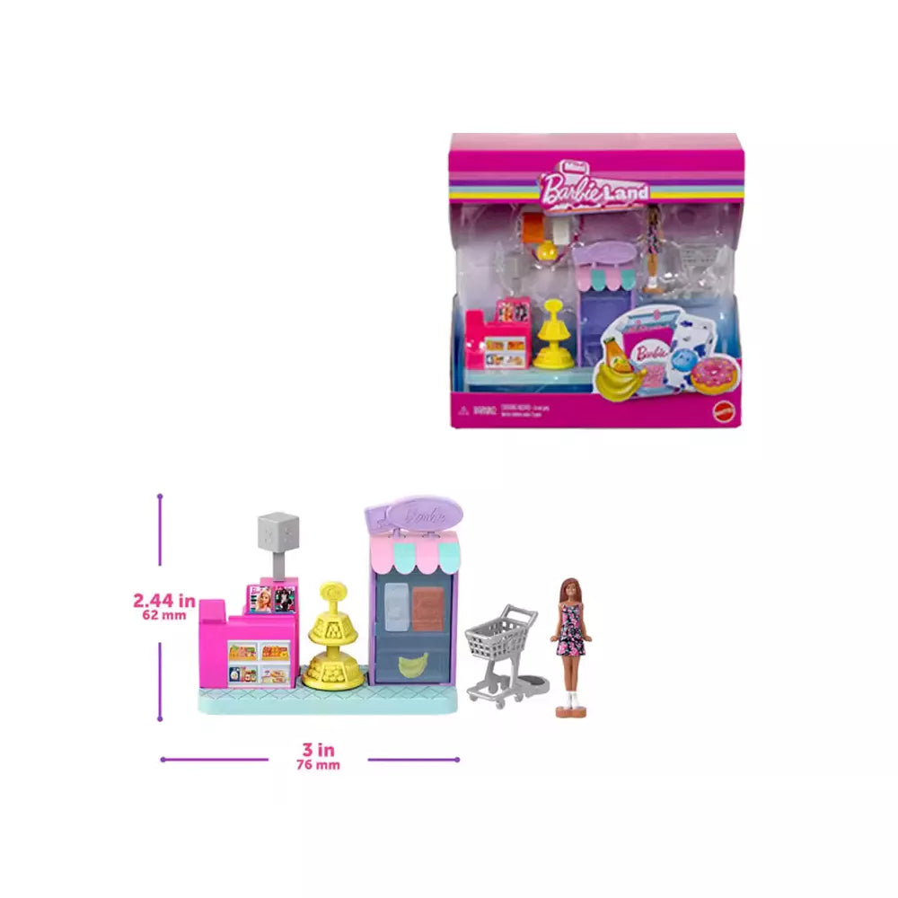 Barbie Mini Doll Grocery Store Playset with Checkout & Accessories
