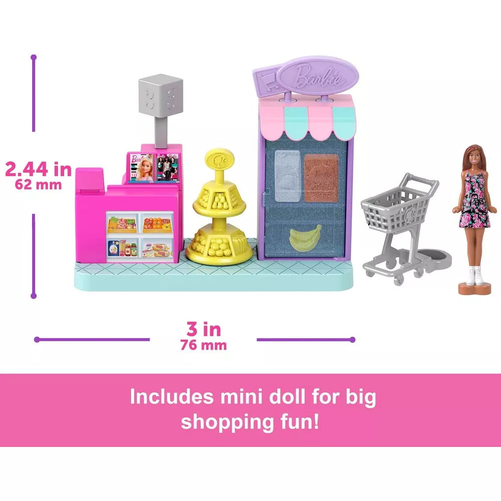 Barbie Mini Doll Grocery Store Playset with Checkout & Accessories thumbnail