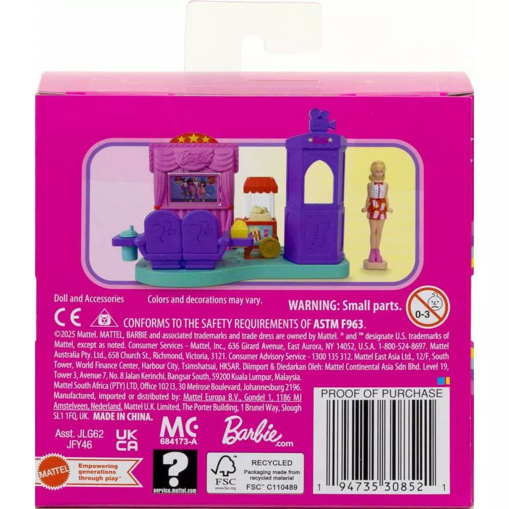 Barbie Land Movie Theater Playset with 1.5-Inch Mini Doll & Popcorn Stand thumbnail