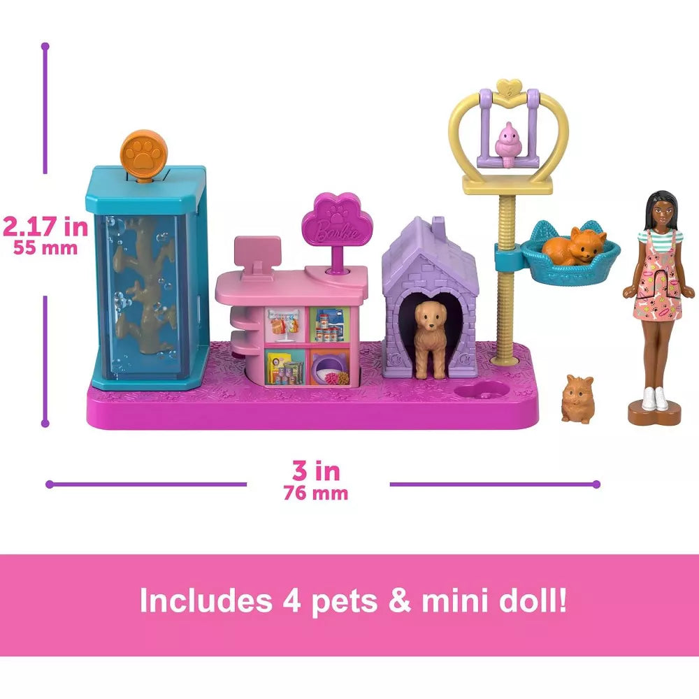 Barbie Mini Doll Pet Store Playset with Pets & Accessories thumbnail