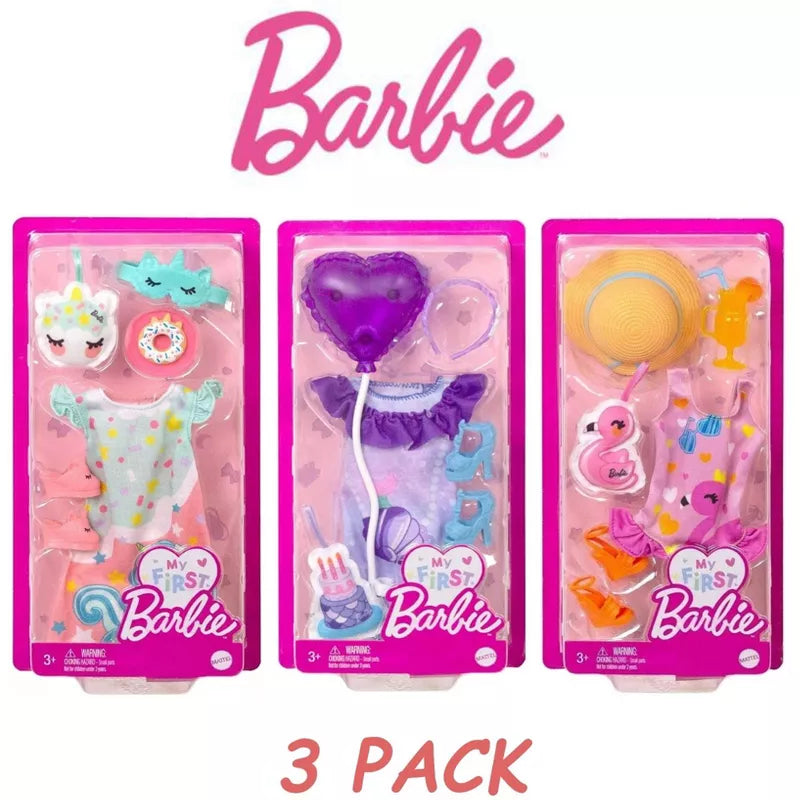 Barbie: My First Barbie Clothes, Fashion Pack, Beach, Bedtime, Birthday- 3 PACK