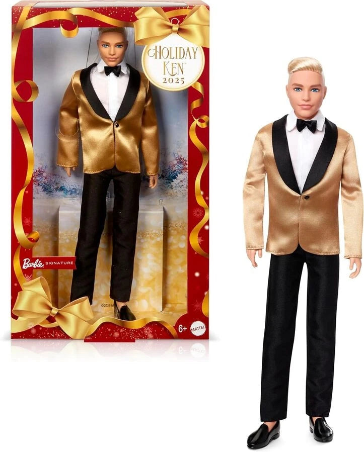 Barbie Signature 2025 Holiday Blonde Ken Collectible Doll with Festive Outfit, Accessories, and Collector-Quality Design for Display and Imaginative Play