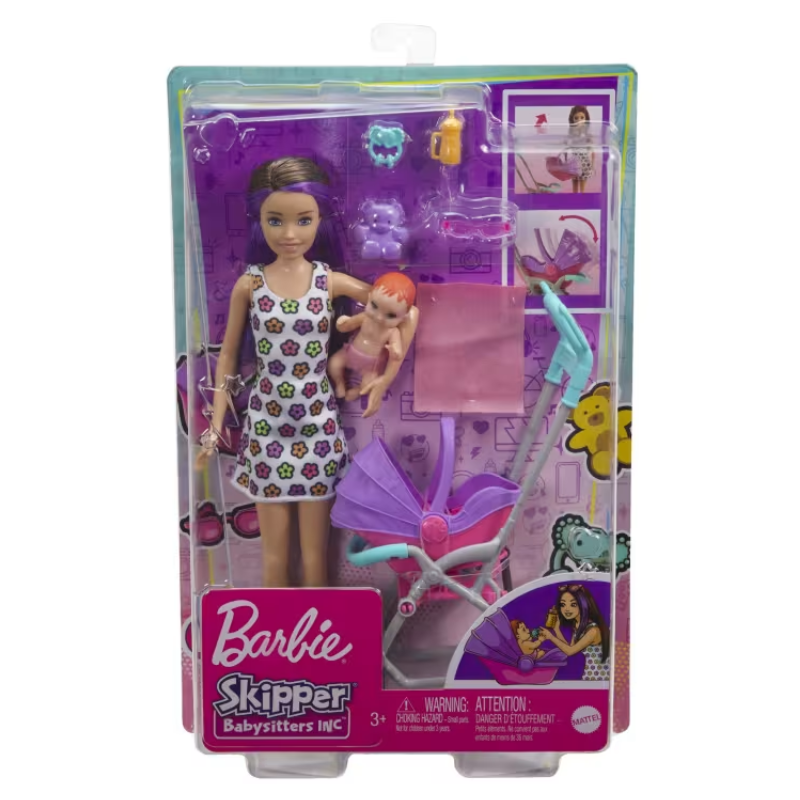 Barbie Skipper Babysitters Inc. Stroller Playset with Skipper & Baby Dolls Barbie Skipper Babysitters Inc. playsets encourage imaginative play, allowing kids to explore their nurturing side as they take on the role of a babysitter. GXT34 thumbnail