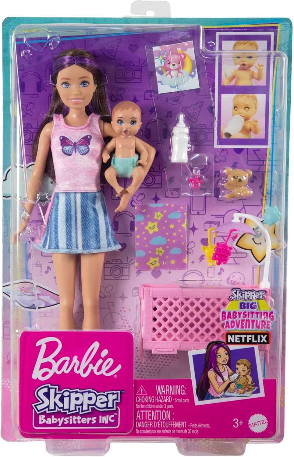 Barbie Skipper Babysitters Playset with Skipper Doll, Baby Doll with Sleepy Eyes, Crib & Accessories for Imaginative Play thumbnail