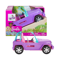 Barbie Toy Car, Purple Off-Road Vehicle. With its bold purple body and stylish pink seats, this Barbie off-road vehicle stands out, encouraging imaginative storytelling and adventure-filled play. GMT46