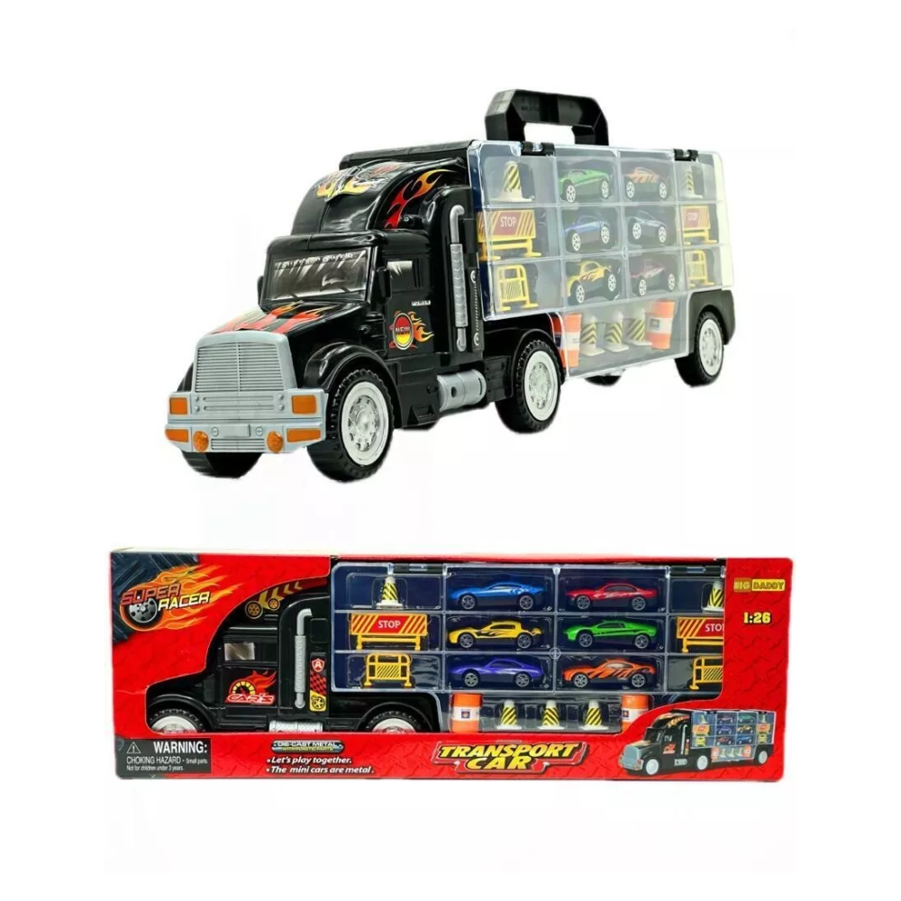Big-Daddy Tractor Trailer Car Collection Case Carrier Transport & 6 Cars + Accessories thumbnail