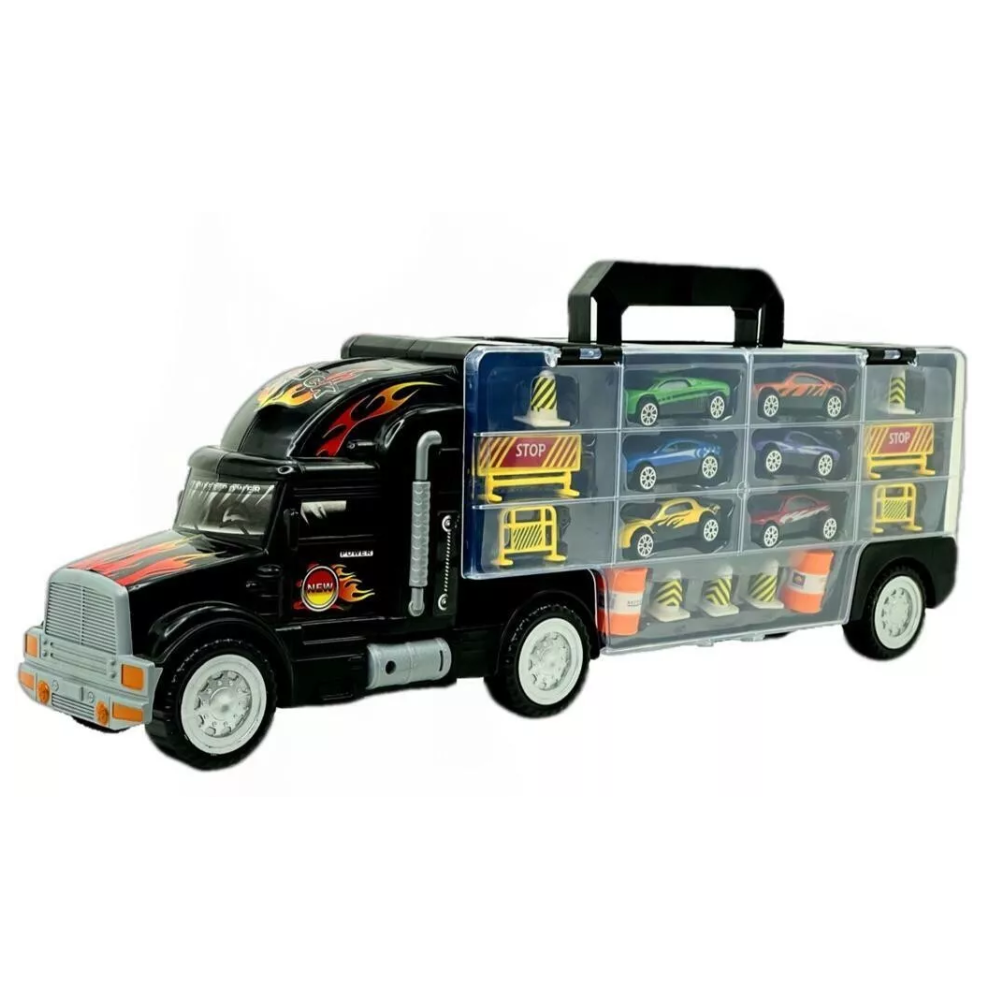 Big-Daddy Tractor Trailer Car Collection Case Carrier Transport & 6 Cars + Accessories thumbnail