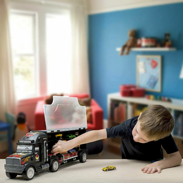 Big-Daddy Tractor Trailer Car Collection Case Carrier Transport & 6 Cars + Accessories thumbnail