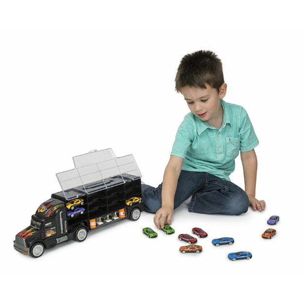 Big-Daddy Tractor Trailer Car Collection Case Carrier Transport & 6 Cars + Accessories thumbnail