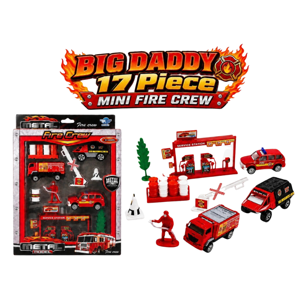 Big Daddy 17pc Mini Fire Crew Toy Set with Fire Trucks & Cars thumbnail