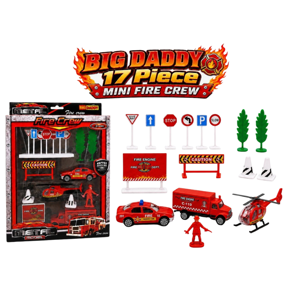 Big Daddy 17pc Mini Fire Crew Toy Set with Fire Trucks & Cars thumbnail
