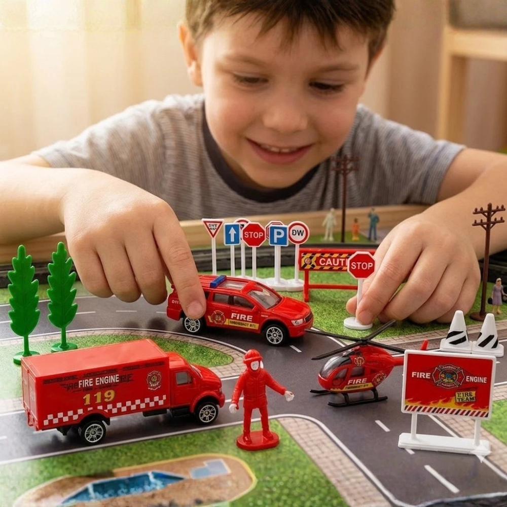 Big Daddy 17pc Mini Fire Crew Toy Set with Fire Trucks & Cars thumbnail